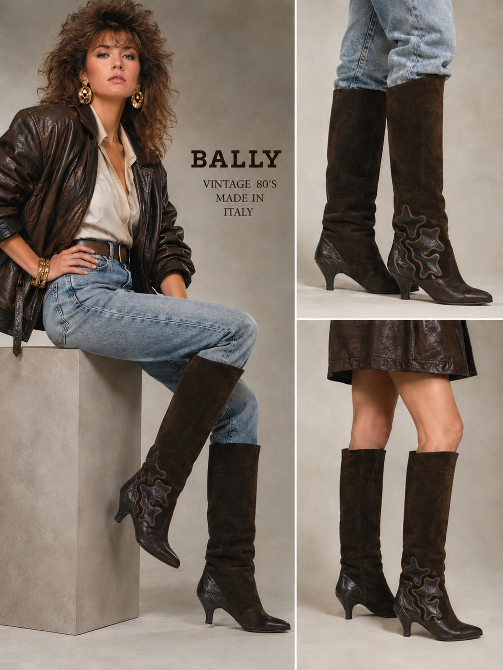 Bally Vintage 80's Brown Suede Leather Tall Heels Boots Women's US 6 M